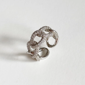 Adjustable 925 silver chain link ring with micro-paved cubic zirconia accents