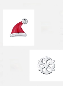 Close-up of S925 sterling silver Christmas hat and snowflake stud earrings with zircons