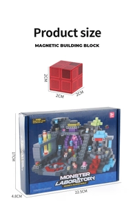 Detailed dimensions of 2cm magnetic building blocks and blue product packaging box