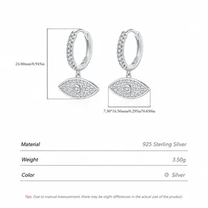 925 Sterling Silver Evil Eye Drop Earrings with glistening pave cubic zirconia stones