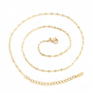 Golden stainless steel petal chain necklace with lobster clasp and adjustable link