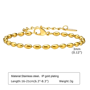 Detailed specs of the 18K gold plated stainless steel rugby bead chain bracelet