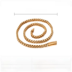 Macro shot of 5mm gold-plated stainless steel box chain necklace with punk style