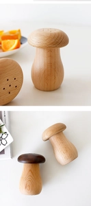 Detail of mushroom wood toothpick holder with dual-tone finish and top sprinkle holes