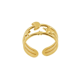 Minimalist 18K gold plated stainless steel triple band ring with moon and star details