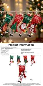 Detailed view of Christmas long leg stockings featuring festive Santa and reindeer designs