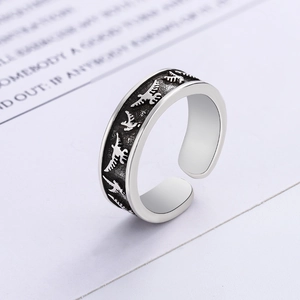 Handcrafted silver flying bird open ring with vintage oxidized finish for men and women