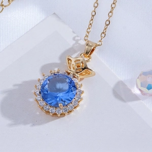 18K gold plated titanium necklace with blue zircon pendant in money bag design