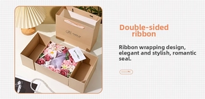 Detail of soap flower gift box featuring elegant pink roses and premium double-sided ribbon