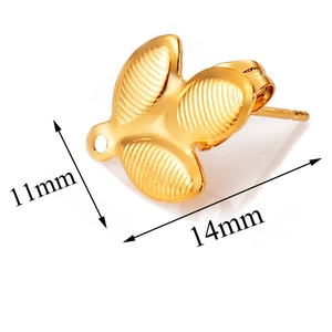 Detail view of golden butterfly earring studs with 11mm x 14mm size for DIY jewelry