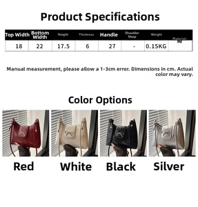 Size chart and dimensions for the trendy PU shoulder bag with bow detail