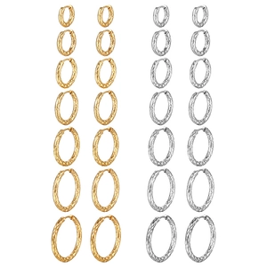 Polished 18K gold and silver stainless steel hoop earrings set in various sizes