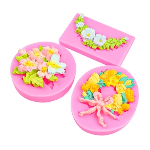 3D embossed floral wreath silicone molds with butterflies and bows for DIY resin crafts