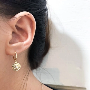 Golden Evil Eye hoop earrings with sparkling zircon inlay for women in a trendy style
