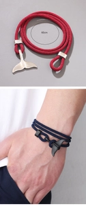 Detail of 60cm braided whale tail wrap bracelet showing product size and on-wrist look