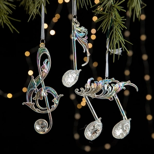 Iridescent acrylic musical note Christmas tree ornaments with colorful crystal pendants