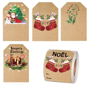 Christmas Gift Label Stickers Kraft Paper To From Name Tags Holiday Present Decorative Decals Roll Patterns