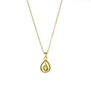Minimalist gold teardrop pendant necklace with zircon stone on a thin chain for women