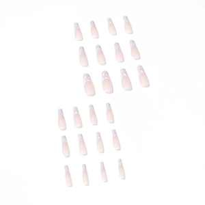 Lilac gradient French tip press-on nails in long coffin shape with drip glaze texture