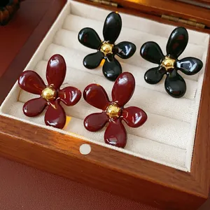 Vintage Flower Stud Earrings With Acrylic Petals And 925 Sterling Silver Earring Post Elegant Retro Jewelry For Women