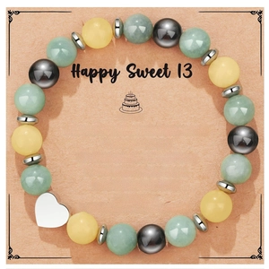 Bracelet En Perles De Pierre Naturelle Fait Main Pendentif Coeur Carte Anniversaire Cadeau Pour Femmes Filles Bijoux