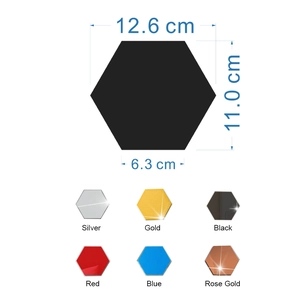 Infographic showing dimensions of the hexagonal wall sticker in various colors