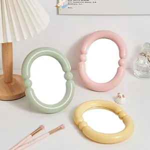 Desktop Makeup Mirror PP Plastic Glass Wavy Bubble Frame Adjustable Single Sided INS Style Macaron Color Vanity Bedroom