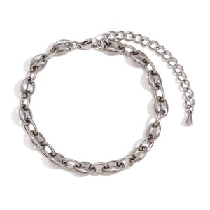 Minimalist silver coffee bean link bracelet in stainless steel with lobster clasp closure