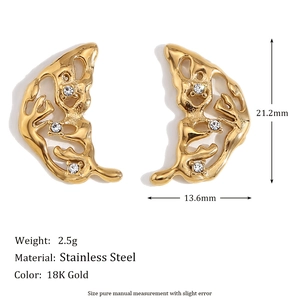 Boucles d'oreilles ailes de papillon en acier inoxydable plaqué or 18 carats