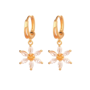 Exquisite gold floral hoop earrings with sparkling zircon petals for a luxury look