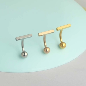 Three-color set of minimalist stainless steel belly button rings in gold, rose gold and silver