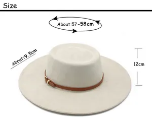 Size chart for wide brim fedora hat showing 57-58cm circumference and 9.5cm brim width