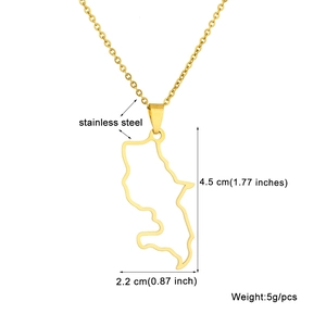 Detail view of Puerto Rico map pendant in gold stainless steel with dimensions 4.5cm by 2.2cm