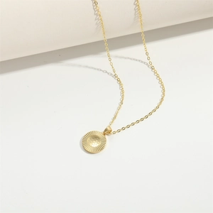 French vintage 18K gold plated round sunburst necklace with honeycomb textured pendant