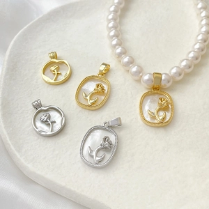 18k gold plated rose pendant with white mother of pearl and zircon inlay