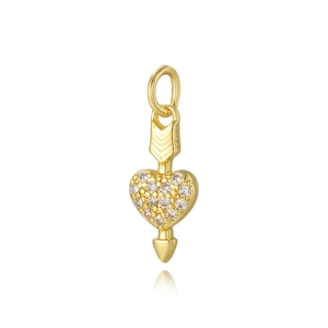 Gold-plated arrow through rhinestone heart pendant with jump ring for jewelry DIY