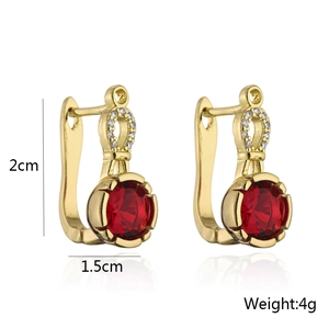 Detailed size parameters of 18K gold plated drop earrings with ruby and white zirconia