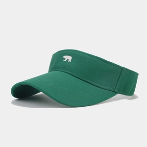 Forest green sun visor hat featuring a white crawling polar bear embroidery, sport style