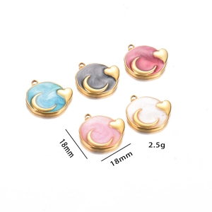 Detail of 18mm colorful enamel planet moon heart charms in gold stainless steel