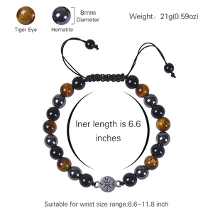 Tiger Eye and Hematite beaded compass bracelet with adjustable black braided rope cord