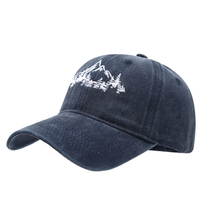 Navy blue mountain embroidery baseball cap with washed vintage cotton for outdoor activities