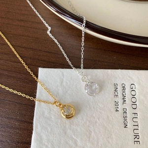 925 sterling silver smiley face necklace and zircon crystal pendant in gold and silver
