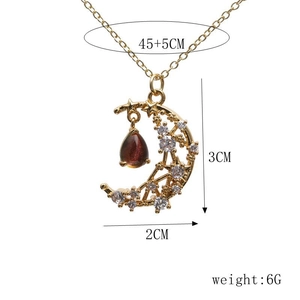 Detailed size specifications for crescent moon and star pendant necklace with dimensions