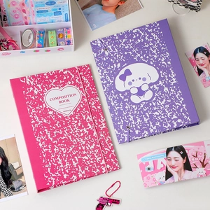 Pink heart and purple dog A5 binder photo albums set with stone texture covers