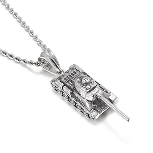 Vintage punk silver tank pendant necklace with twisted rope chain in stainless steel