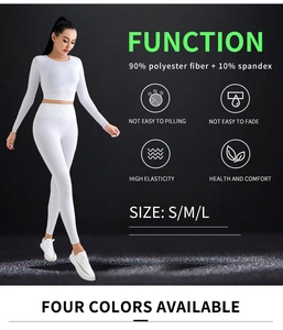 Detailansicht des weißen nahtlosen Yoga-Sets aus 90% Polyester und 10% Elasthan-Gewebe