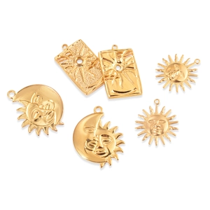 Gold stainless steel sun and moon charms for DIY hip-hop jewelry making
