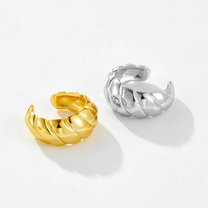 Minimalist s925 sterling silver ear cuffs with croissant twisted texture in gold and silver