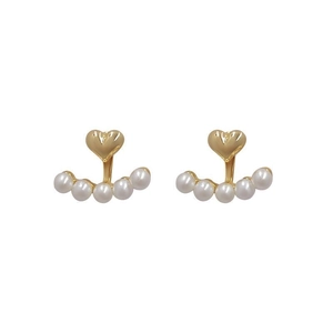 Elegant 925 silver needle gold heart earrings with five delicate pearls for women