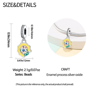 Detailed size chart of colorful enamel umbrella charm with exact jewelry dimensions